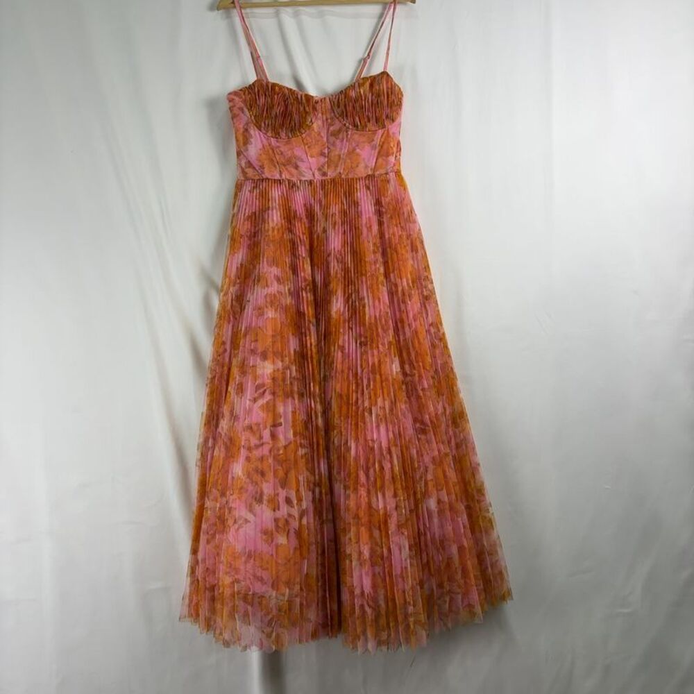 Hutch Pink and Orange Floral Pleated Maxi Dress
